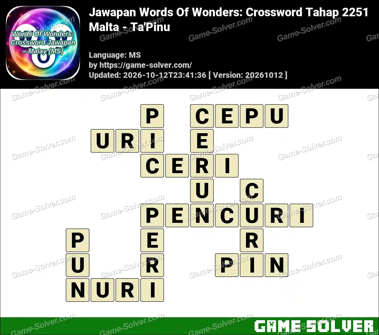 Jawapan Words Of Wonders: Crossword Tahap 2251 – Malta – Ta’Pinu